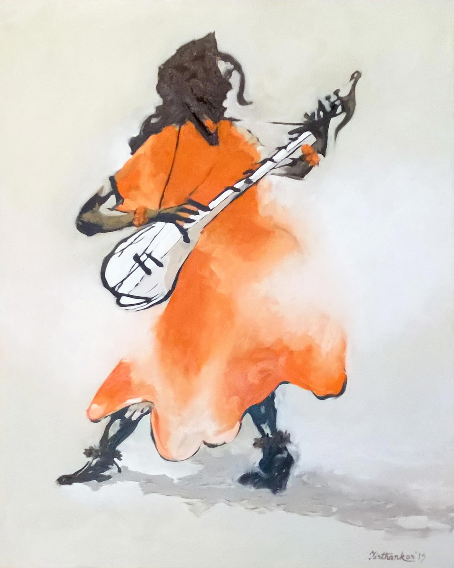 Figurative Painting with Acrylic on Canvas "Baul Singer (Folk Singer)" art by Tirthankar Biswas