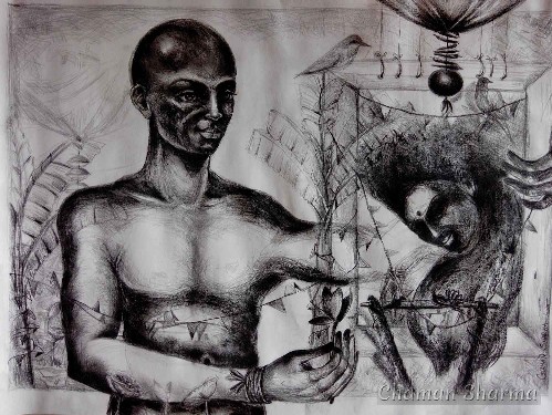 Drawing-Charcoal-on-Paper-Chaman-Sharma-IG136