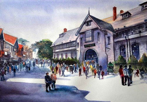 the-mall-shimla-Watercolor-painting-on-paper-chaman-sharma-IG760