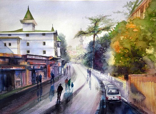 the-oberoi-cecil-shimla-watercolor-on-paper-chaman-sharma-IG761