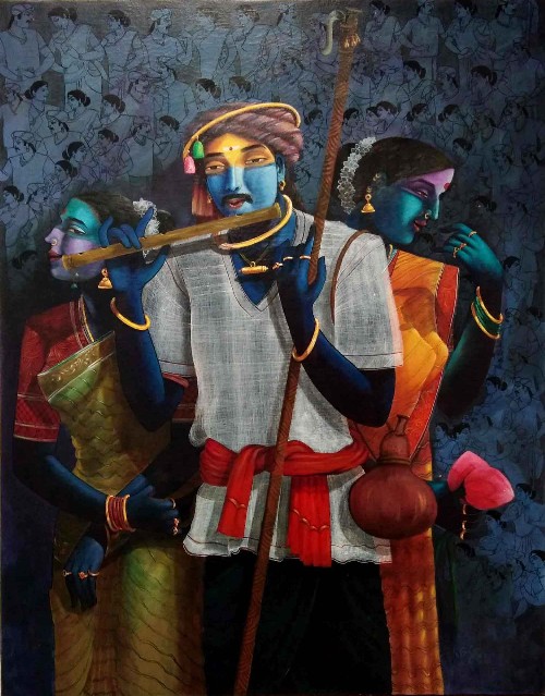 village-melody-painting-acrylic-on-canvas-chinna-sreepathi-IG828