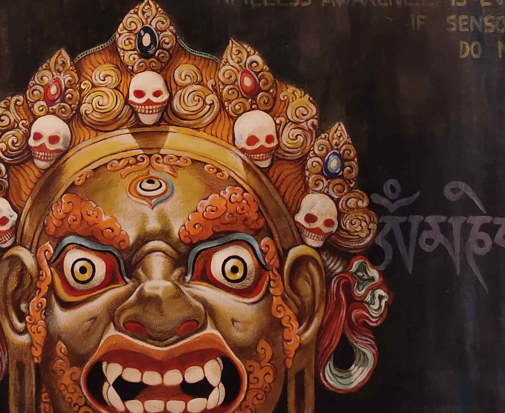 Figurative Painting with Mixed Media on Canvas "Yamantaka Mask" art by Karna Puri