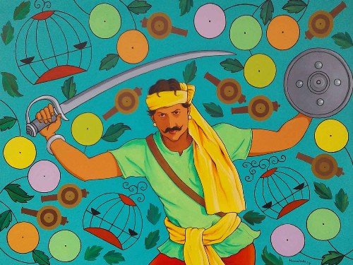 Boxi-The-Warrior-Acrylic-on-Canvas-Meenaketan-Pattnaik-IG558-IndiGalleria