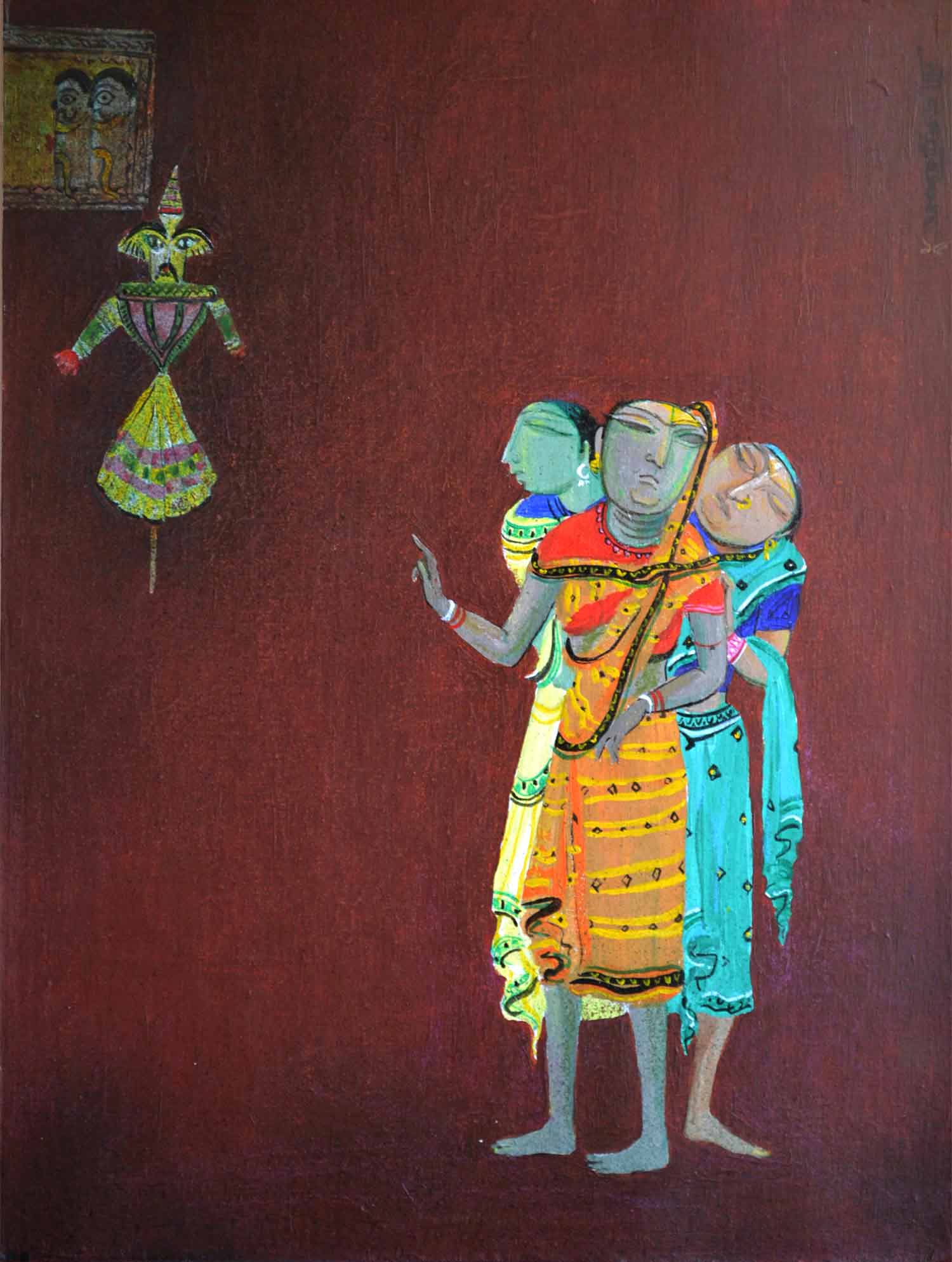 Figurative Painting with Acrylic on Canvas Board "Puppet" art by Jyoti Prasad Mallick