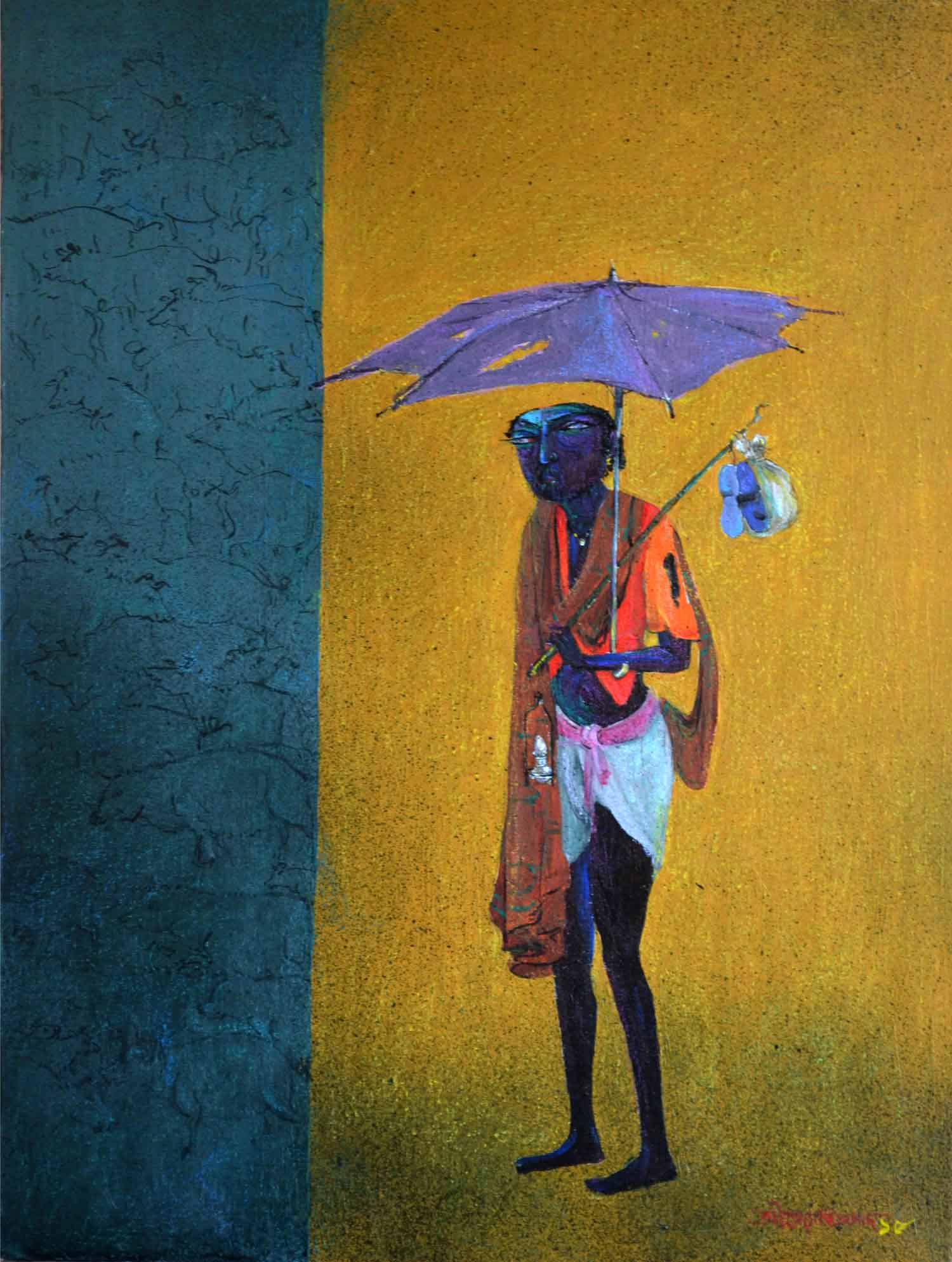 Figurative Painting with Acrylic on Canvas Board "Livelihood" art by Jyoti Prasad Mallick