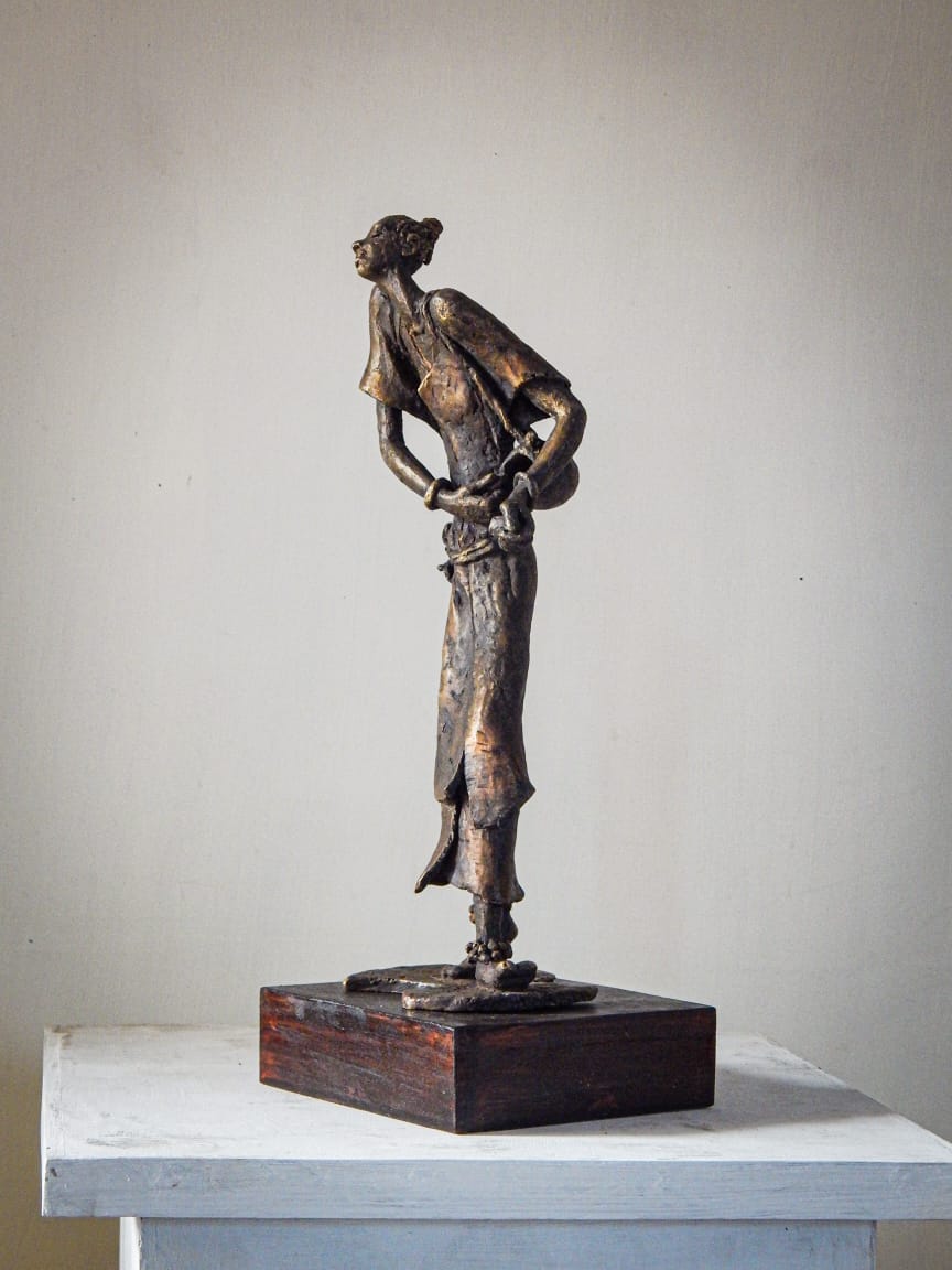 Figurative Sculpture with Bronze"Boula" art by Prabir Roy