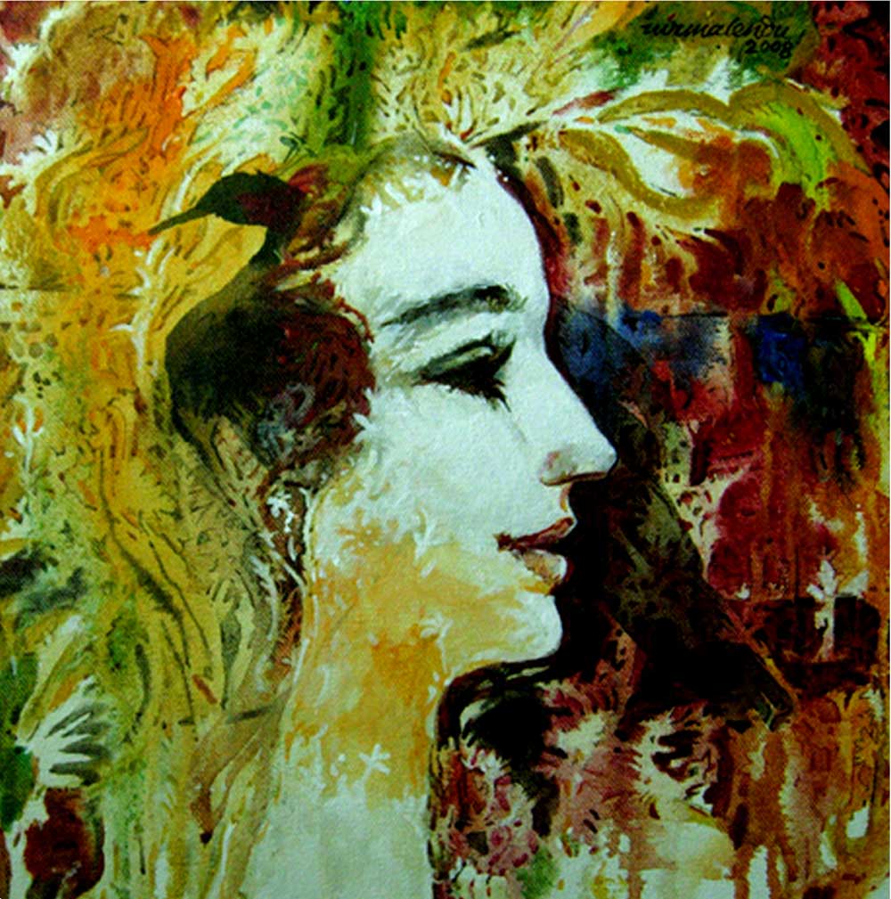 Figurative Painting with Acrylic on Canvas "Darkness & Eve" art by Nirmalendu Mandal