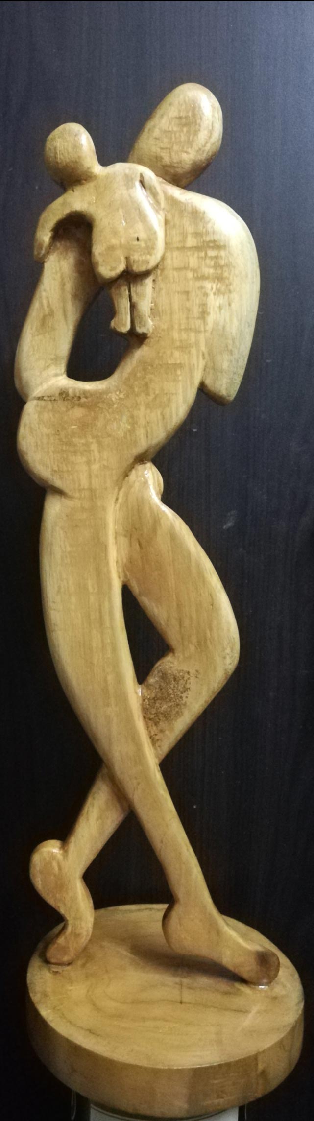 Figurative Sculpture with Wood"Maternal Bond" art by Abhijit Dutta