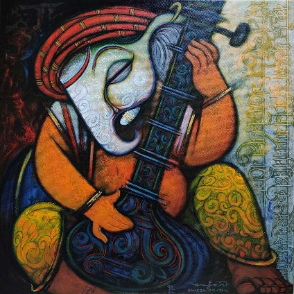 Ganesha-Painting-Acrylic-on-Canvas-Ramesh-Gujar-IndiGalleria-IG697