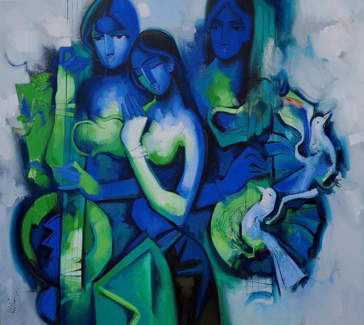 Figurative Painting with Acrylic on Canvas "Inner Sound-4" art by Arvind Kolapkar