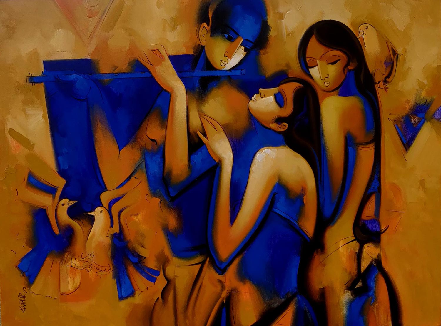 Figurative Painting with Acrylic on Canvas "Inner Sound-3" art by Arvind Kolapkar