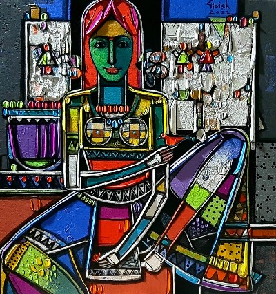 Fruit-Seller-Painting-Acrylic-on-Canvas-Girish-Adannavar-IndiGalleria-IG2043