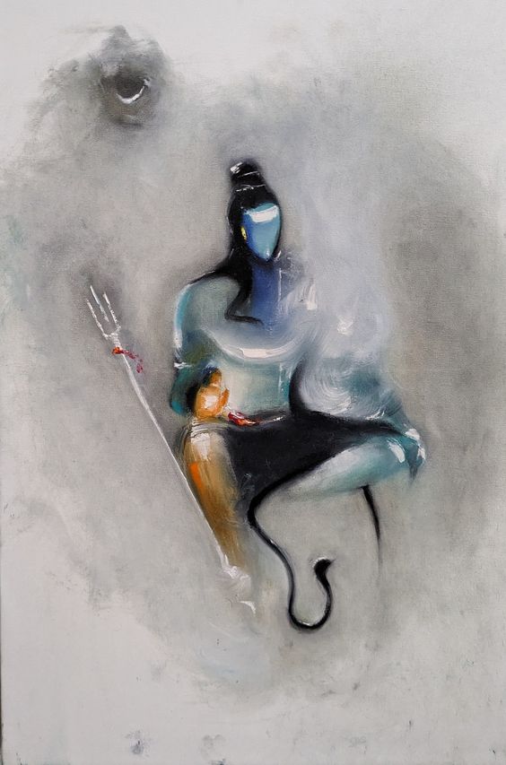 Figurative Painting with Oil on Canvas "Shiva" art by Shiv Lal Bagria