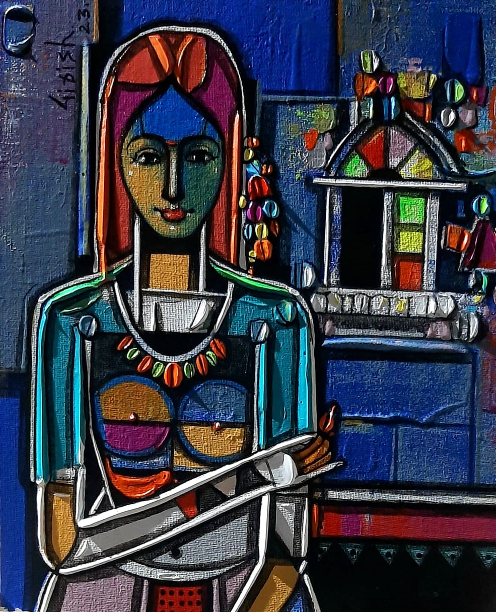 Figurative Painting with Acrylic on Canvas Board "Untitled-6" art by Girish Adannavar 