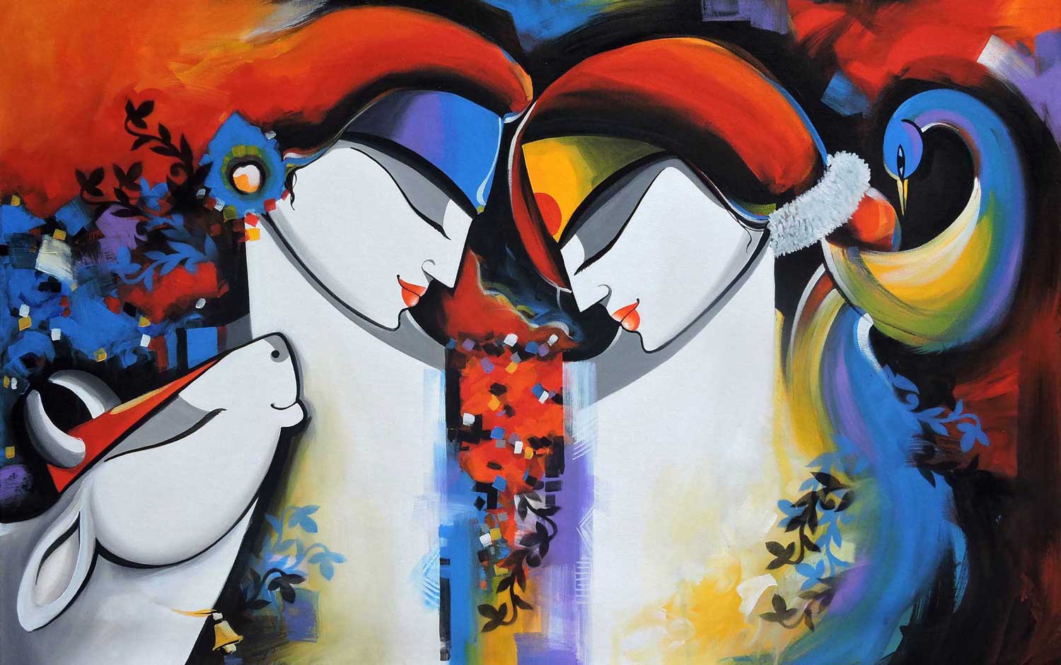 Figurative Painting with Acrylic on Canvas "Love Story-1" art by Pradeesh K Raman 