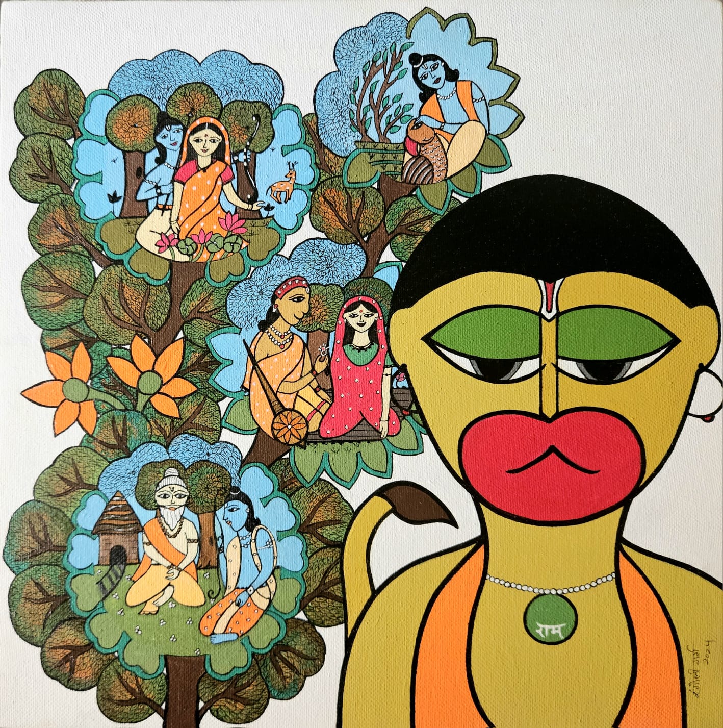 Figurative Painting with Mixed Media on Canvas "Ramayana" art by Rangoli Garg