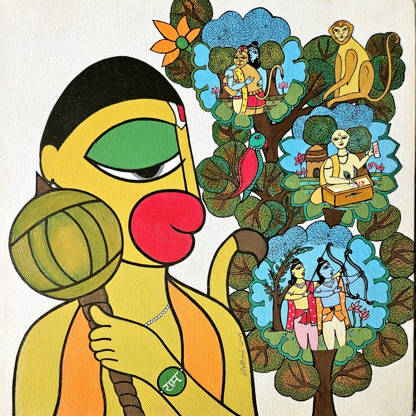 Figurative Painting with Mixed Media on Canvas "Ramayana" art by Rangoli Garg