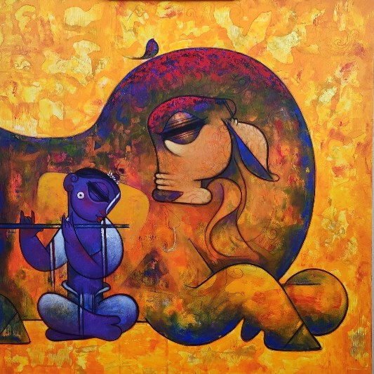 Krishna-with-Cow-Acrylic-Painting-Ramesh-Gujar-IndiGalleria-IG745