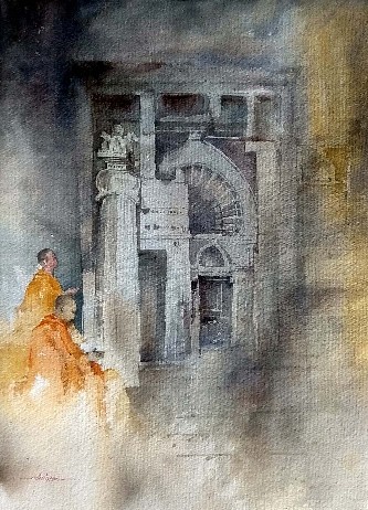 Buddhas-Way-14x19-Watercolour-Painting-Milind-Bhanji-IndiGalleria-IG2138