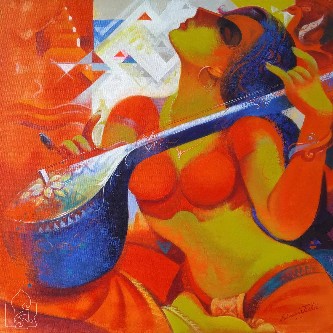 LADY_MUSICIAN-1_24X24-ACRYLIC-PAINTING-SUBAASSH-JOSHII-IndiGalleria-IG157