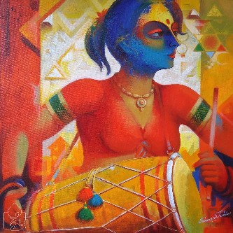 LADY_MUSICIAN-6_24X24-ACRYLIC-PAINTING-SUBAASSH-JOSHII-IndiGalleria-IG846